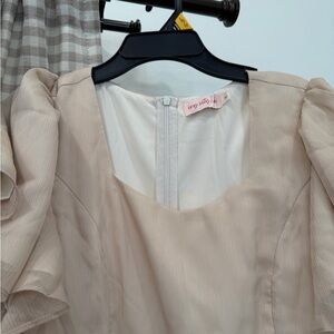 Champagne Flutter Sleeve Square Neck Dress